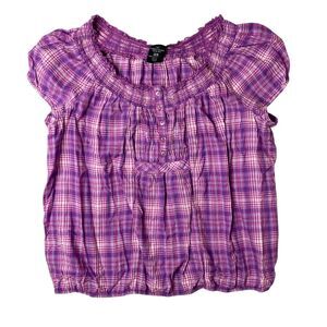 Faded Glory Vintage Purple Plaid Top Sz XL